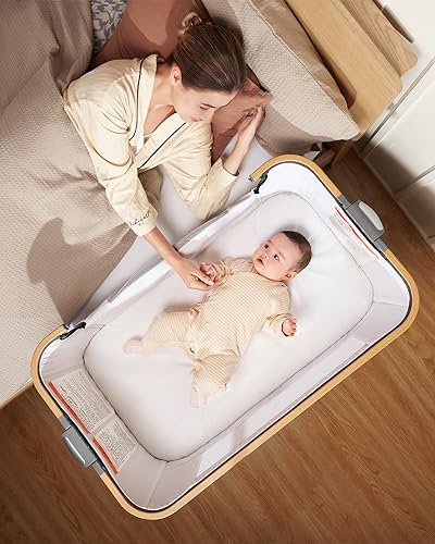 babyboat Beistellbett Baby Zusammenklappbares, Cozy 2,Große Rollen Einfaches Bewegen Babybetten, Kinderreisebett Einstellbare Höhen für 0-6 Monate für Hause und Reisen,mit Matratze und Tasche von babyboat