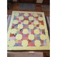 Neu Usa Handgefertigt Twin Size Quilt 4-Patch Schneeball Patchwork 64 "x 70" Gelb & Grün von babyboomerheaven