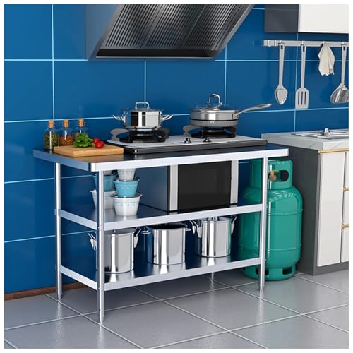 bacedifo Arbeitsbank Aus Edelstahl Verdickte Arbeitsplatte Dreistufiges Multifunktionales Regaldesign Abgerundete Ecken Gewerbliche Küchenarbeitsbank Höhe 31.5" Wasserdicht Und Rostfrei von bacedifo