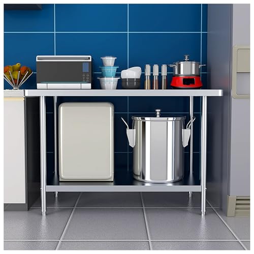 bacedifo Hochbelastbare Werkbank Aus Edelstahl Multifunktionales Zweistöckiges Regal Küchentisch Aus Edelstahl Design mit Abgerundeten Kanten Verpackungstisch Für Großküchen Höhe 31.5" von bacedifo