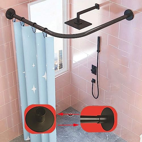 Ausziehbare Duschvorhangstange,duschstange für duschvorhang l form,304 Edelstahl Badezimmer Badewanne Ecke Duschvorhangstange,ohne Deckenhalterungen, Rostfre(Size:D 70-95cm x 105-165cm,Color:Schwarz) von baceyiove