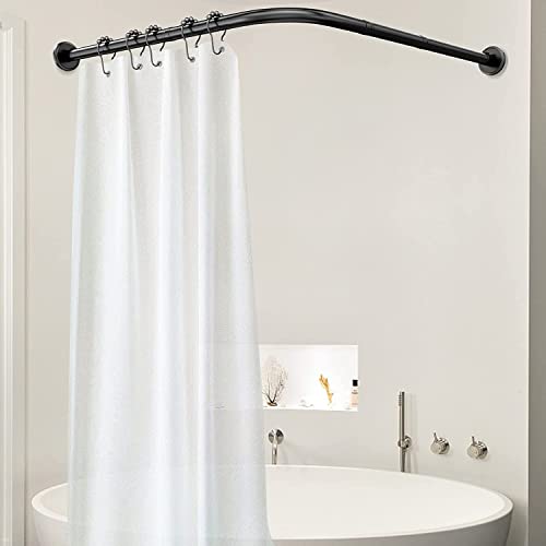 Barre rideau douche angle sans percage, Verbesserte Version Bohrlose ausziehbare Duschvorhangstange, Badewannenecke Duschvorhangstange Edelstahl 100% rostfrei L Vorhangstangen(Size:90 to 130 cm X 90 t von baceyiove