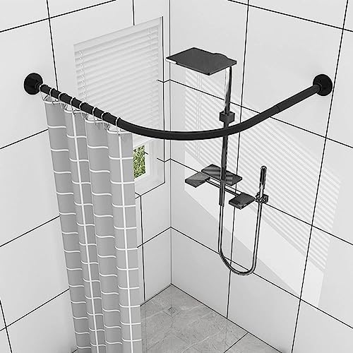 Duschvorhangstange ohne bohren viertelkreis,Gebogene duschvorhangstange verstellbare Duschvorhangstange L form edelstahl teleskopstange dusche,Für Badezimmer (Size:C 90-130cm x 90-130cm,Color:Schwarz) von baceyiove