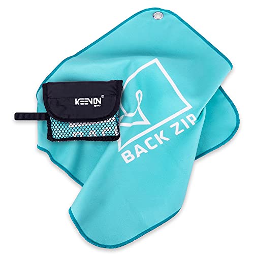 back zip KEENON Sports Microfaser-Handtuch inklusive Netztasche – kompatibel Karabiner – Wandern, Mountainbiken, Schitouren, Reisen – schnell trocknend – saugstark – platzsparend von back zip