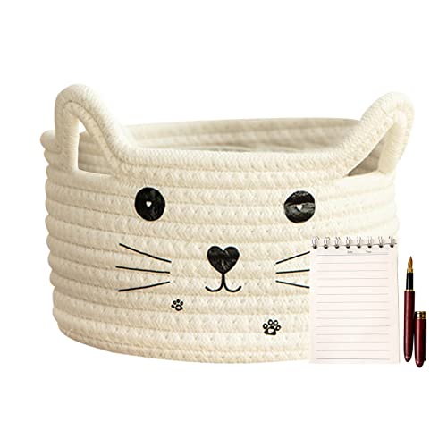 backlight Geflochtener Korb mit Katzenohren - 8,2" L×4,7" H Wäschekörbe - Kleiner Aufbewahrungskorb, geflochtener Korb mit Katzenohren, dekorativer Haustier-Baumwollseilkorb für das Kinderzimmer von backlight