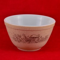 Forest Fancies Pyrex Schüssel Ofengeschirr # 401 - Mixing Nesting Servierschüssel 1, 5 Pint Pilze Auf Beige Gesprenkelter Kleiner Made in Den Usa von backstashandbygones