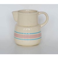 Nelson Mccoy Pottery Pink Und Blau Gestreifter 32 Unzen Wasserkrug #132 - Stonecraft Geschirr Line von backstashandbygones
