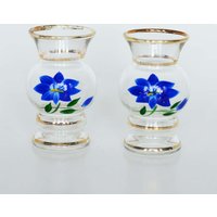 Paar Von Hand Bemalt Floral Glasvasen in Original-Box - Frame-Vue Carton von backstashandbygones