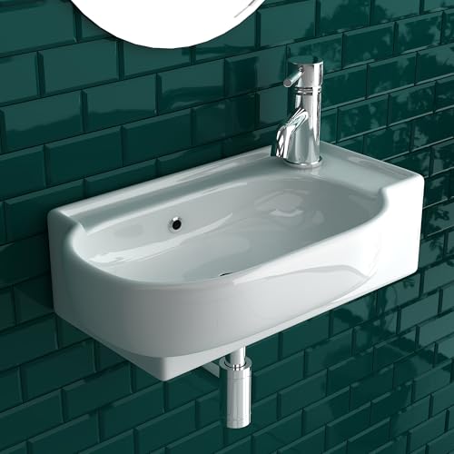 Alpenberger Waschbecken Bad Waschtisch 45 cm Breit Eckig Oval | Handwaschbecken Kleines Waschbecken Gäste WC & Badezimmer | Hängewaschbecken für Waschplätze | Gästewaschbecken Schmal Mini Waschbecken von bad1a