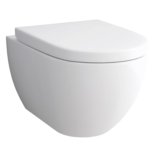 Alpenberger WC Set Toilette mit WC Deckel | Wand WC Spülrandlos | Moderne Kloschüssel mit Nano Beschichtet | WC Sitz mit Absenkautomatik | Spülrandloses WC Passend zu Geberit (6200 U) von bad1a