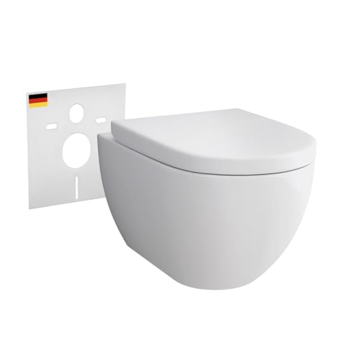 Alpenberger WC Set Toilette mit WC Deckel | Wand WC Spülrandlos | Moderne Kloschüssel mit Nano und Schallschutz | WC Sitz mit Absenkautomatik | Spülrandloses WC Passend zu Geberit von bad1a