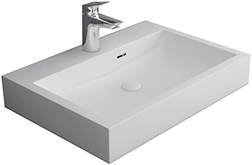 Alpenberger Eckiges Design Aufsatz Waschbecken | Modernes Badwaschbecken aus Mineralguss | Toilettenwaschbecken 60x42 cm | Eckiger Waschtisch für Badezimmer & Gäste WC | Lavabo Weiß von bad1a