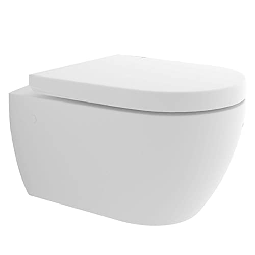 Alpenberger Hängetoilette Dusch-WC mit Integrierter Bidet Taharet Funktion | Keramik Toilette mit Verstellbarer Edelstahlkopfdüse | Wand WC Spülrandlos & Abnehmbarer D-Form WC-Sitz | Made in Europa von bad1a
