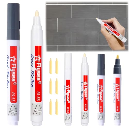 badaren 6 Stück Fugenstift Fliesen, Fugenstift Fugenmörtel, Fugenstift Weiß, Fugenstift Grau, Fliesen Stift Fugenmarker für Fliesen Wand Boden von Fliese Badezimmer Küche(3*Weiß+ 3*Dunkelgrau) von badaren