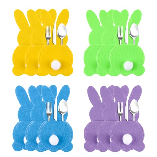 badaren Filz Bestecktasche Ostern*12pcs, Bestecktasche Filz Hase, Besteckhalter Osterhase, Set Deko Ostern Hase Bestecktasche, Wiederverwendbar Hasenform Bestecktasche Tischdeko von badaren