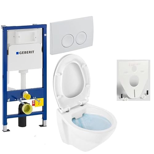 GEBERIT Duofix Vorwandelement Basic + Wand Tiefspül WC LIFE SPÜLRANDLOS + WC-Sitz + Betätigungsplatte DELTA21 von badosan
