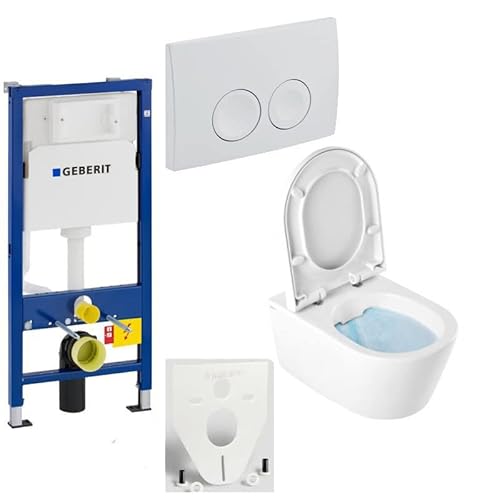 GEBERIT Duofix Vorwandelement Basic + Wand Tiefspül WC URBAN SPÜLRANDLOS + WC-Sitz SoftClose + Betätigungsplatte DELTA25 von badosan