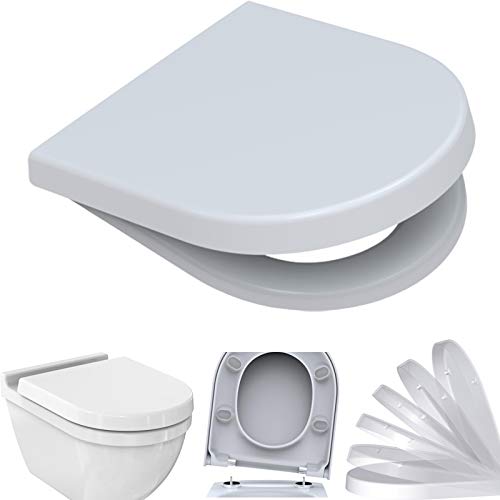 BADOSAN WC-Sitz für Duravit STARCK 3 mit Absenkautomatik SoftClose D-Form Edelstahlscharnier antibakterielles Duroplast weiß von badosan