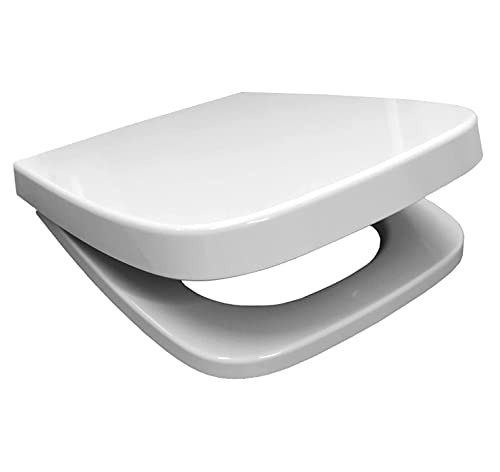 WC Sitz mit Absenkautomatik Softclose eckig | passend für Keramag Renova Nr. 1 Plan | weiß | Edelstahlscharnier | antibakterielles Duroplast | TakeOff | Toilettendeckel Klodeckel von badosan