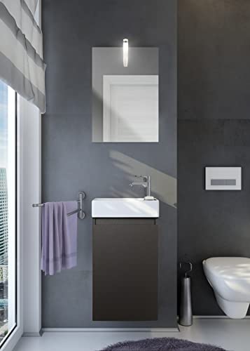 badselekt Badezimmermöbel-Set 3-teilig Anthrazit Grau Gästebad-Set mit Unterschrank, Waschbecken kleinem Spiegel mit LED Beleuchtung ideal für kleine und schmale Toilette mit Waschplatz. von badselekt