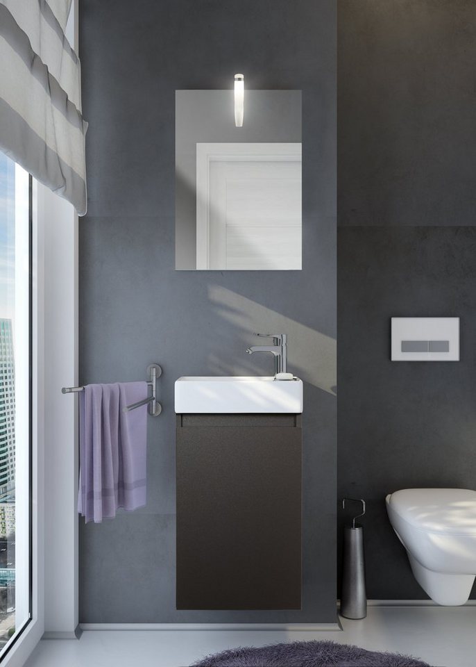 badselekt Badmöbel-Set FRESH Anthrazit Grau matt, 3-teilig inkl. Waschbecken, Unterschrank & Spiegel mit LED-Beleuchtung Badmöbel-Set Waschtisch-Set perfekt für das Gästebad von badselekt