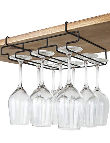 bafvt Weinglashalter – Stielglas-Gestell unter dem Schrank – 304 Edelstahl Hängeregal – passend für den Schrank von 2 cm oder weniger (schwarz, 3 Reihen) von bafvt