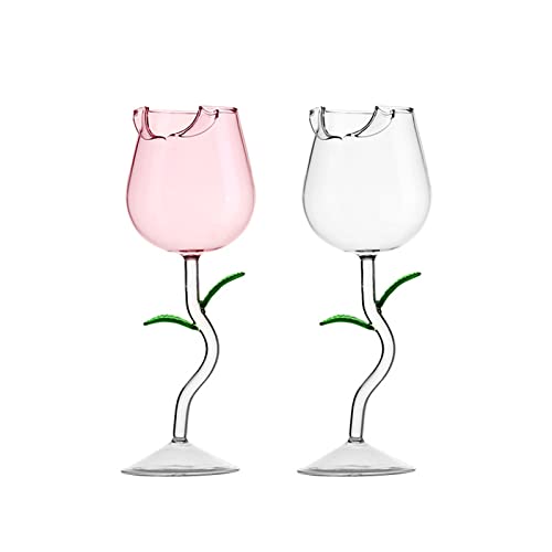baijiexun Weingläser-Set in Rosen-/Blumenform, 277 ml, kreatives Kristall-Rosen-Cocktailglas, Weinkelch, Blumen-Trinkgeschirr, Set für Party, Hochzeit, Bar von baijiexun