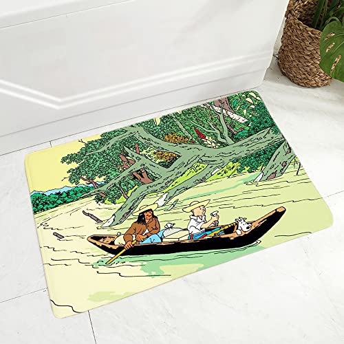 Super weicher Flanell-Teppich Abenteuer von Tim und Struppi Druck-Fußmatte für Flur Schlafzimmer rutschfeste Dekoration Cartoon-Boden-Fußmatte B3190 80 × 120 cm von bailongma