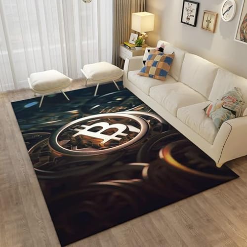 bailongma Bitcoin Druck Flanell Teppich Dekor Teppich Bitcoin 3D Bodenmatte Cartoon Teppich Wohnzimmer Kreative Bitcoin rutschfeste Matte C3042 120×180CM von bailongma