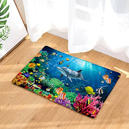 bailongma Cartoon Ozean Delphin Meer Strand rutschfeste Badematte für Badezimmer Teppich Teppiche Flanell Küche Toilette Türmatte C5 80 × 120 cm von bailongma