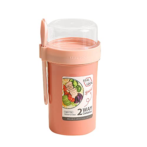 bainuote Joghurtbecher Auslaufsicherer Salatbecher BPA-freie Joghurtbehälter Müsli To Go Becher 2 in 1 Müslibecher zum Frühstück oder Mittagessen für unterwegs mit Löffel Soßendose, 230ml+760ml, Pink von bainuote