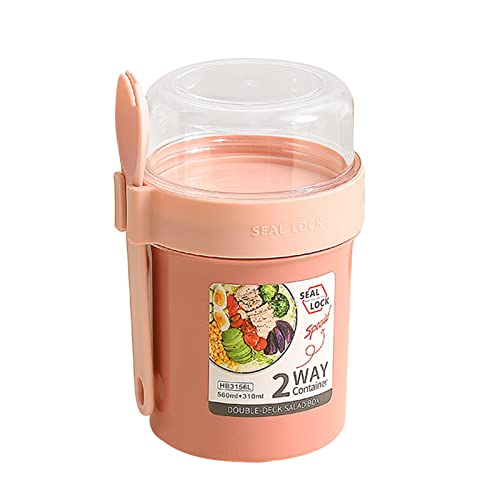 bainuote Salatbecher Auslaufsicherer Joghurtbecher Joghurtbehälter Müsli To Go Becher BPA-freie 2 in 1 Müslibecher zum Frühstück oder Mittagessen für unterwegs mit Löffel Soßendose, 230ml+560ml, Pink von bainuote