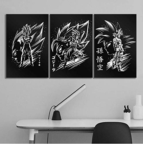 baiyinlongshop Leinwand Poster Home Decor Bild 3 Stück Schwarz Weiß Dragon Ball Z Goku Vegeta Anime Print Gemälde Wandkunst Für Schlafzimmer Ohne Rahmen 50X70Cmx3Pcs von baiyinlongshop
