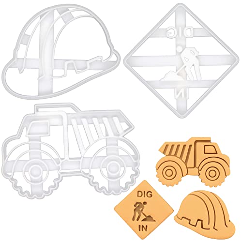 3er Set Baustelle Ausstechformen (Formen: "Dig In"-Zeichen, Kipplaster und Baustellenhelm), 3 Teile, Bakerlogy von bakerlogy