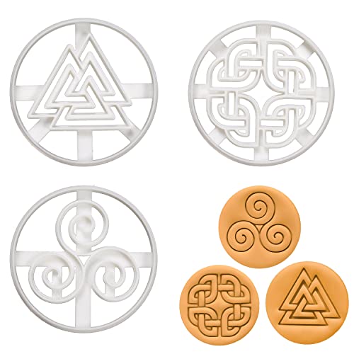 3er Set Nordische Runen Ausstechformen (Formen: keltischer Schildknoten, Triskelion, & Valknut), 3 Teile, Bakerlogy von bakerlogy