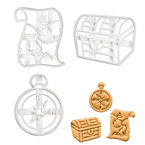 3er Set Schatzsuche Ausstechformen (Formen: Schatzkarte, Schatztruhe und Kompass), 3 Teile, Bakerlogy von bakerlogy
