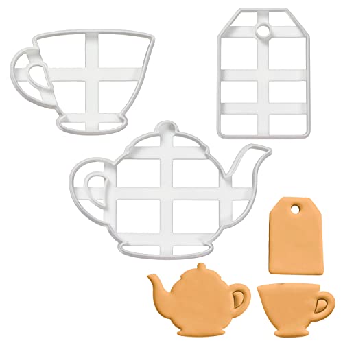 3er Set Teeparty Ausstechformen (Formen: Teekanne, Teetasse und Teebeutel), 3 Teile, Ideal für die selbstgestaltete Teeparty, Bakerlogy von bakerlogy