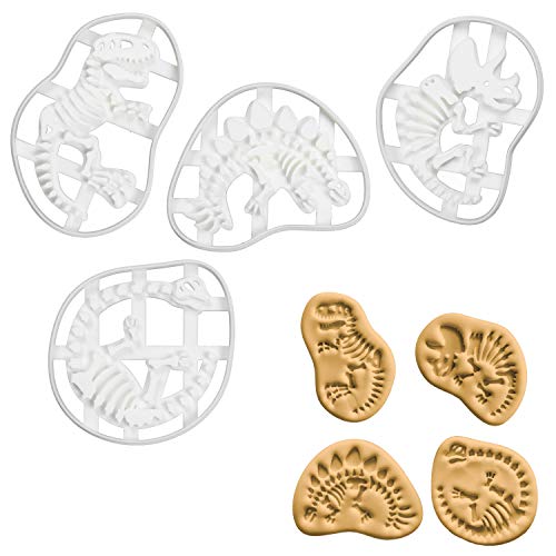 4er Set Dinosaurierfossil Ausstechformen (Formen: Tyrannosaurus Rex, Stegosaurus, Triceratops und Langhals), 4 Teile, Bakerlogy von bakerlogy