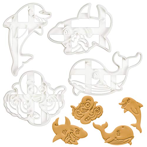 4er Set Niedliche Meereslebewesen Ausstechformen (Formen: Delphin, Wal, Oktopus und Hai), 2 Teile, Bakerlogy von bakerlogy