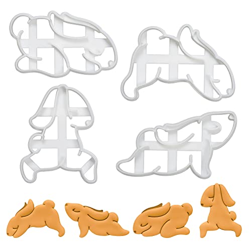 4er Set Yoga-Häschen Ausstechformen (Formen: Balasana, Abwärtshund, Hund nach oben, & Kriegerpose 1), 4 Teile, Bakerlogy von bakerlogy