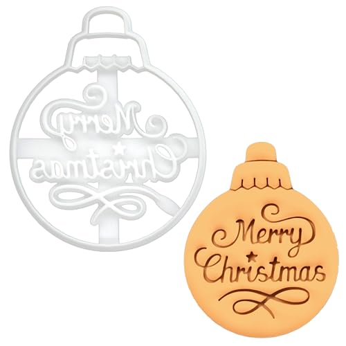 BAKERLOGY Merry Christmas Christbaumschmuck Ausstechform - Weihnachtsbaumschmuck Ausstecher, Christbaumkugel Plätzchenausstecher, Weihnachtskugeln Keksausstecher von bakerlogy