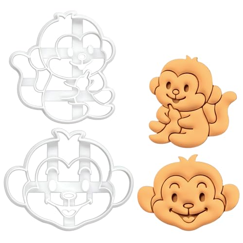 BAKERLOGY Sat von 2 Affen Ausstechformen (Formen: Affe Gesicht und Affe mit Banane) - Detailed Biscuit Cutter Design for Baking and Crafts, ideal on fondant, dough, clay von bakerlogy