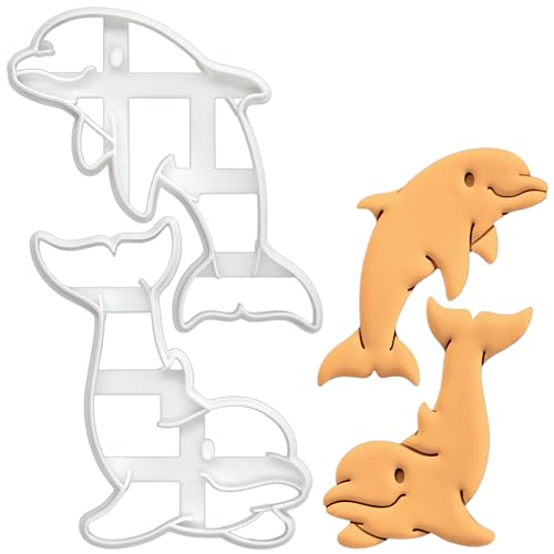 BAKERLOGY Sat von 2 Delphin Ausstechformen (Formen: Springender Delphin Ausstechform und Verspielter Delphin Ausstechform) von bakerlogy