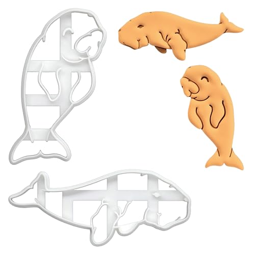 BAKERLOGY Sat von 2 Dugong Ausstechformen - Gabelschwanzseekuh Ausstecher, Seeschwein Plätzchenausstecher, Gabelschwanzseekühe Keksausstecher, Ideal für Fondant, Keksteig, Ton von bakerlogy