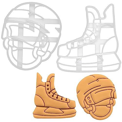 BAKERLOGY Sat von 2 Eishockey Ausstechformen (Formen: Schlittschuh, Helm) - Detailliertes Keksausstecher-Design zum Backen und Basteln, ideal für Fondant, Teig, Ton von bakerlogy