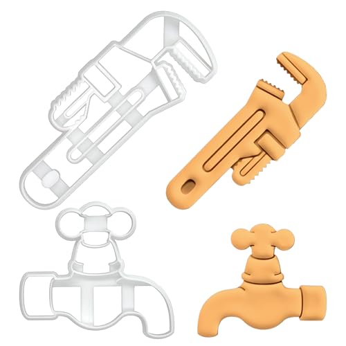BAKERLOGY Sat von 2 Rohrleitung Ausstechformen (Formen: Rohrzange und Wasserhahn) - Detailed Biscuit Cutter Design for Baking and Crafts, ideal on fondant, dough, clay von bakerlogy