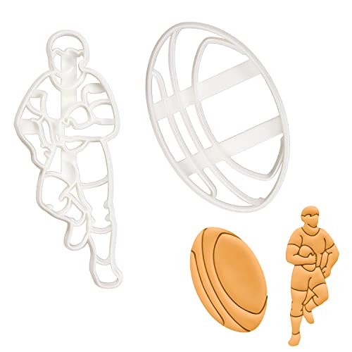 Satz von 2 Rugby Ausstechformen (Formen: Rugby Spieler und Ball), 2 Teil von bakerlogy