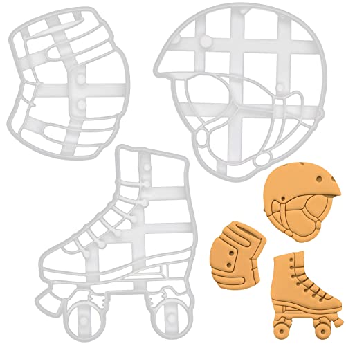Satz von 3 Rollschuhlaufen Ausstechformen (Formen: Skate Helm, Knieschoner, Rollschuh), 3 Teil von bakerlogy