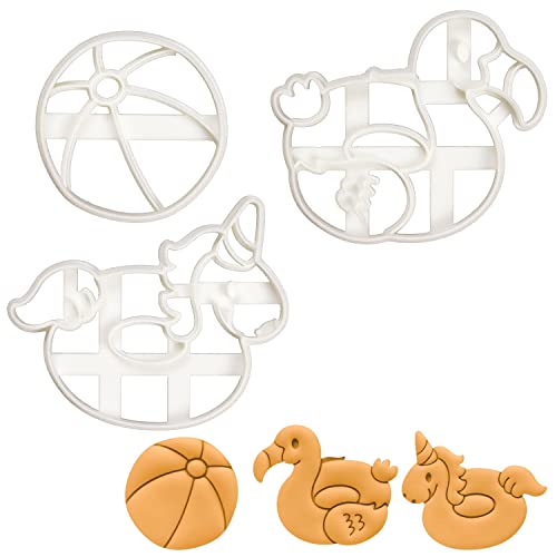 Satz von 3 Strand Ausstechformen (Formen: Wasserball, Flamingo und Einhorn Schwimmreifen), 3 Teil von bakerlogy