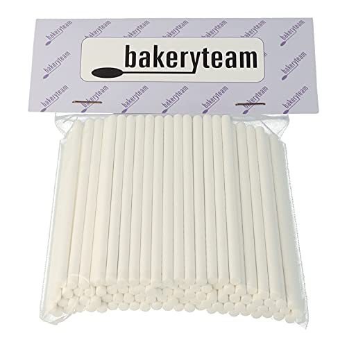 bakeryteam Cake Pop Sticks Papier 10 cm lang weiß 100 Stück von bakeryteam